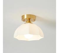Modern Semi Flush Mount Ceiling Light Brushed Brass Base Frosted White Scalloped Glass Ceiling Lamps 7.9 Inch Small Ceiling Lamp for Hallway Entryway Bedroom Bathroom E27/E26base