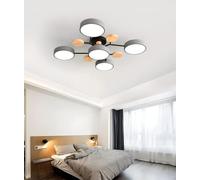 Modern Semi Flush Mount Ceiling Light Circular Acrylic 5 Heads LED Ceiling Lamp Nordic Grey Sputnik Light Fixture with Wood Decoration for Living Room Dining Room Bedroom