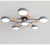 Modern Semi Flush Mount Ceiling Light Circular Acrylic 6 Heads LED Ceiling Lamp Nordic Grey Sputnik Light Fixture with Wood Decoration for Living Room Dining Room Bedroom