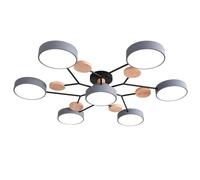 Modern Semi Flush Mount Ceiling Light Circular Acrylic 7 Heads LED Ceiling Lamp Nordic Grey Sputnik Light Fixture with Wood Decoration for Living Room Dining Room Bedroom