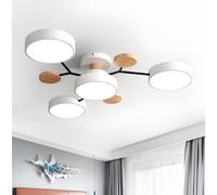 Modern Semi Flush Mount Ceiling Light Nordic White LED Ceiling Lamp Circular Acrylic 4 Heads Chandelier Sputnik Light Fixture with Wood Decoration for Living Room Dining Room Bedroom