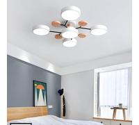 Modern Semi Flush Mount Ceiling Light Nordic White LED Ceiling Lamp Circular Acrylic 5 Heads Chandelier Sputnik Light Fixture with Wood Decoration for Living Room Dining Room Bedroom