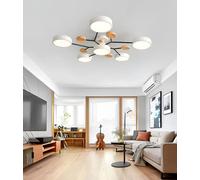 Modern Semi Flush Mount Ceiling Light Nordic White LED Ceiling Lamp Circular Acrylic 6 Heads Chandelier Sputnik Light Fixture with Wood Decoration for Living Room Dining Room Bedroom