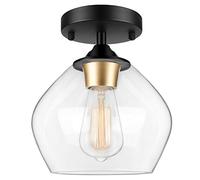 Modern Semi Flush Mount Ceiling Light with Clear Glass Shade, Industrial Close to Ceiling Light, Black Hanging Ceiling Light Fixture for Hallway, Dining Room, Bedroom, Entryway, Cafe, Bar, Foyer