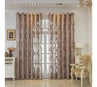 Modern Semi Transparent with Loops 96x214CM 2 Piece Set Brown Pattern Light Filtering Polyester Drapes for Living Room Bedroom Kitchen.