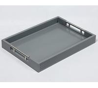 Modern Serving Tray with Polished Metal Handles, 16''x12'' Rectangle Coffee Table Tray, Perfect for Storage and Display (Grey)