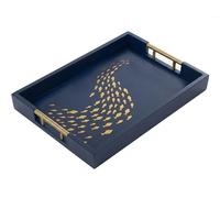 Modern Serving Tray with School of Golden Fish Design Gothic Ottoman Tray, Tea and Coffee Table Tray, Jewelry Bathroom Organizer, Gift, Christmas, Gloss Finish (Navy)