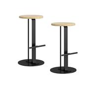 Modern Set of 2 Bar Stools, Backless Solid Wood with Metal Base, Round Kitchen Island/Dining Room/Pub Chairs, Stylish Black Design, Comfortable Seating
