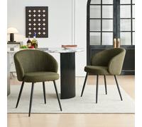 Modern Set of 2 Chunky Weave Fabric Ergonomic Dining Chairs with Arms AMARIARA Green One Size