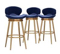 Modern Set of 3 High Upholstered Swivel Bar Stools with Backrest - Metal Frame Kitchen Island Chairs for Rustic Home & Café Décor