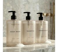 Modern Set of 3 Shower Soap Bottles with Pump and Labels 591ml