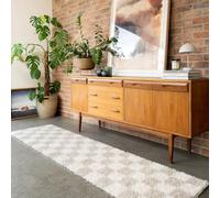 Modern Shaggy Rug Beige Cream Abstract Checker Design Soft Pile Mid Century Minimalist Retro Style Cozy Neutral Area Rug for Living Room Bedroom 60cm x 240cm (1ft 12" x 7ft 10")