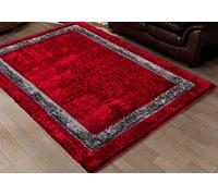 Modern Shaggy Rug Bordered Solid Design Large Area Rug for Bedroom Living Room Fluffy Floor Mats Small Door Mats (Red, 80 x 150 cm)
