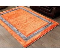 Modern Shaggy Rug Bordered Solid Design Large Area Rug for Bedroom Living Room Fluffy Floor Mats Small Door Mats (Orange, 120 x 170 cm)