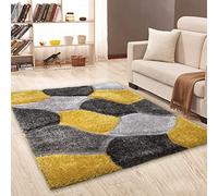 Modern Shaggy Rugs Thick Soft Large Area Rug for Living Room Bedroom High Pile Carved 3D Shaggy Rug Fluffy Floor Mats Small Door Mat (Ochre, 80 x 150 cm)
