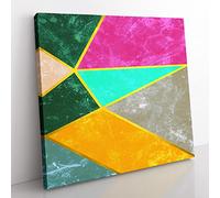 Modern Shapes with Gold Modern Canvas Wall Art Print Ready to Hang, Framed Picture for Living Room Bedroom Home Office Décor, 50x50 cm (20x20 Inch)