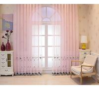 Modern Sheer Curtains 2Pack 86x183CM Pink Embroidered Window Drapes with Floral & Bird Pattern Ideal for Living Room Bedroom & Kids Room Easy Hang Hooks