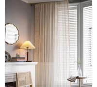 Modern Sheer Linen Curtains for Living Room Semi-Transparent Voile Drapes for Bedroom Natural Light Filtering Window Treatment 150x215cm Rice Money Effect