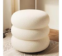 Modern Sherpa Pouf Ottoman Round Footrest Upholstered Stool for Makeup Chair Stylish Accent for Living Room Bedroom & Vanity White 32 x 30 cm