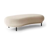 Modern Sherpa Upholstered Ottoman Bench - Curved Boucle Coffee Table & Entryway Stool - Padded Footrest for Living Room Hallway & Sofa - White (31x17x16in)