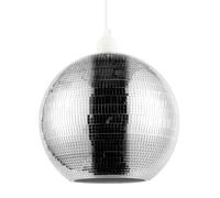 Modern Shiny Disco Mosaic Ball Pendant Shade in Mirrored Silver Tiled | Unique Vintage Retro Style | 25cm Diameter | Handmade Piece by Happy Homewares