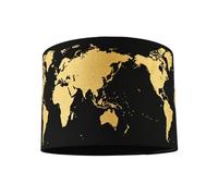 Modern Shiny Gold Foil World Map Circular Lamp Shade in Black Cotton Fabric | 25cm x 18cm | Inner Matching Black Fabric Material by Happy Homewares