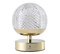Modern Shiny Gold Rechargeable Touch Table Lamp with Patterned Clear Glass Shade - USB-C Cable Included | 3-Step Touch Dimmer | 3600mAh Power | 3w 3000k LED by Happy Homewares