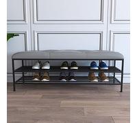 Modern Shoe Bench with Faux Leather Seat and Golden Shoe Shelf Entryway Shoe Rack Storage Bench for Entry Gray 120x35x45cm