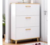 Modern Shoe Cabinet Freestanding 3 Flip Drawerfor 24 Pairs Stylish Narrow Shoe Rack Storage for Entryway Closet - 80x24x121cm