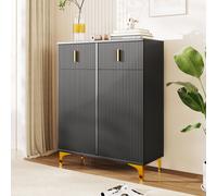 Modern Shoe Cabinet Sideboard with Adjustable Shelves, Gold Details, Push-to-Open Doors, Slim Hallway Storage, 83x35x101 cm, Black Aosom UK