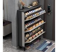 Modern Shoe Cabinet with 3 Flip Drawers Freestanding Shoe Rack for Entryway Wood Tipping Bucket Storage with Metal Legs Stylish Closet Solution (Color: Grigio Size: 80x24x120cm)