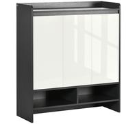 HOMCOM Modern Shoe Cabinet with High Gloss White Doors and Open Shelves - Grey