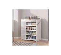 Modern Shoe Rack - Space Saving Foldable Shoe Stand with Divider - Slim White Shoe Cabinet for Efficient Closet Storage (50 x 20 cm)