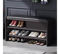 Modern Shoe Storage Bench Upholstered Wooden Entryway Bench with Leather Cushion Stylish Shoe Cabinet for Hallway & Entryway Dark Gray & Black 100x30x45cm (39x12x18in)