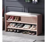 Modern Shoe Storage Bench with Leather Cushion Wooden Entryway Upholstered Hallway Cabinet Stylish Pink White Seat 39x12x18 inch Space Saving Furniture