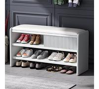 Modern Shoe Storage Bench Wooden Entryway Bench with Upholstered Leather Cushion Stylish Hallway Shoe Cabinet OrganizerWhite 100x30x45cm (39x12x18inch)