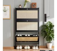 Modern Shoe Storage Cabinet Rack - Narrow 24cm with 4 Flip Drawers & Adjustable Shelf - Entryway for Home & Living Room (Black, 100cm/39.4in)