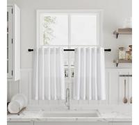 Modern Short Kitchen Curtain Panel Set - 2 Linen Blend Light Filtering Curtains for Small Windows Front Door Bathroom and RV - Stylish Cafe Décor