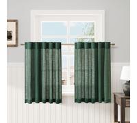 Modern Short Kitchen Curtain Set - 2 Linen Blend Panels Light Filtering Tab Top Design for Small Windows Front Door & Bathroom Ideal for Café & RV (Green)
