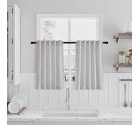 Modern Short Kitchen Curtain Set - 2 Panels Linen Blend Light Filtering Back Tab Design Ideal for Small Windows Front Door Bathroom Caravan - Gray