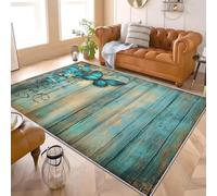 Modern Short-Pile Anti Slip Area Rug 80x150 cm Retro Style Super Soft Machine Washable Fluffy Carpet Light Blue Clean For Bedroom Hall Kitchen Living Room Kids Room Floor Mat