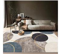 Modern Short Pile Area Rug Gray Blue Round Gold Line Perfect for Living Room Hallway Kitchen 160 x 280 cm - Stylish Home Decor & Easy to Clean