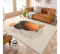 Modern Short Pile Carpets Dynamic Basketball Theme Living Room Bedroom Rug, Machine Washable Brown Area Rug Non Slip TPR Backing High Traffic Carpet, Durable Floor Mat 60x90 cm