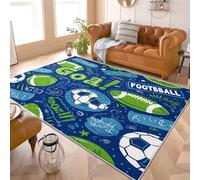 Modern Short Pile Carpets Football Theme Living Room Bedroom Rug, Machine Washable Blue Area Rug Non Slip TPR Backing High Traffic Carpet, Durable Floor Mat 60x90 cm