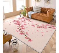 Modern Short Pile Carpets Romantic Cherry Blossom Theme Living Room Bedroom Rug, Machine Washable Light Pink Area Rug Non Slip TPR Backing High Traffic Carpet, Durable Floor Mat 60x90 cm