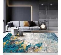 Modern ShortPile Area Rug Blue 160 x 220 cm Colorful Designs in Mustard Gray Cream for Living Room & Bedroom Décor Soft & Stylish Home Accent.