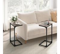 Modern Side Set, Paired C-Tables For Living Space, Heather Greige And Ink Black
