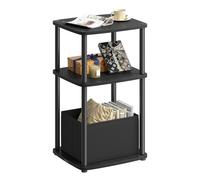Modern Side Table with 3 Storage Shelves, Ebony Black