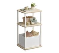 Modern Side Table with 3 Storage Shelves, Natural Beige