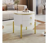 Modern Side Table with Marble-Effect Top and 2 Drawers, Durable Coffee Table with Adjustable Legs, 50L x 50W x 51H cm, White Aosom UK